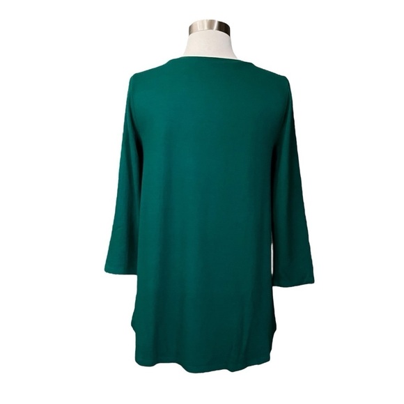 Ann Taylor Loft Knit Top Women's XS Forest Green CrewNeck 3/4 Sleeve Hi-Lo Swing - Picture 4 of 6
